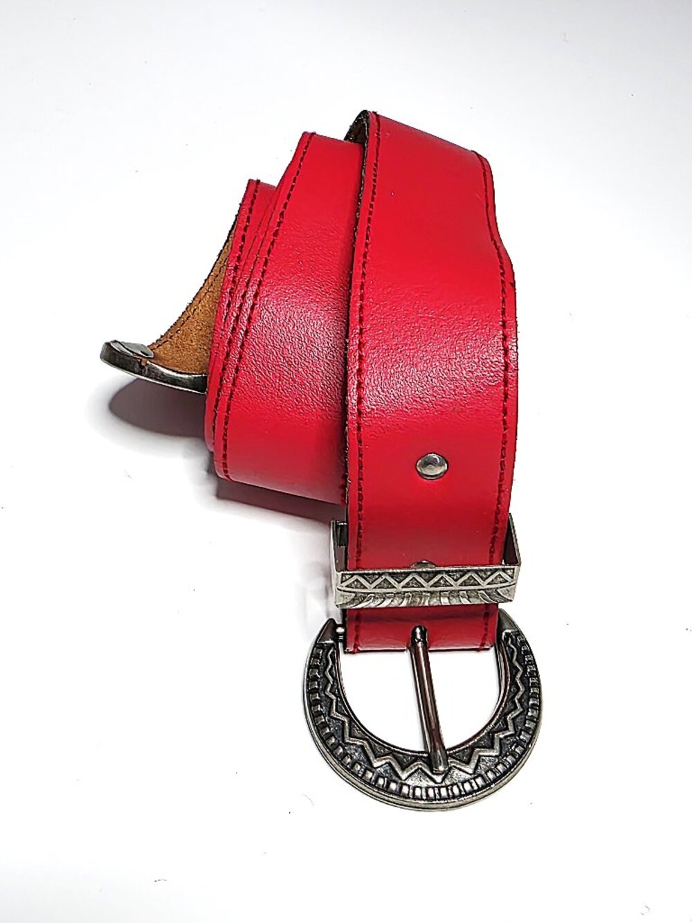 Vermillion red leather belt